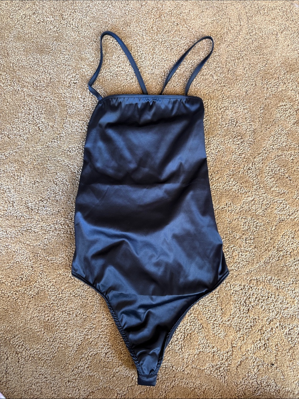 Satin Black Women’s Bodysuit with Thin Straps